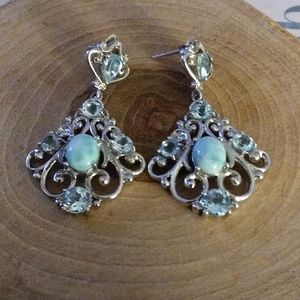 Sterling silver blue topaz and larimar earrings